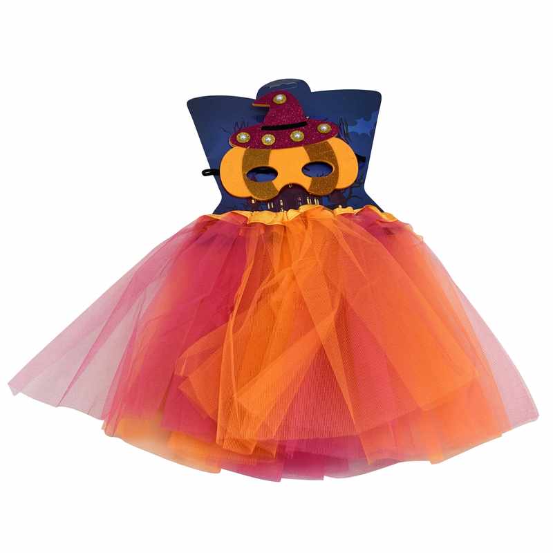 Disfraz pollera, con máscara de calabaza, en bolsa