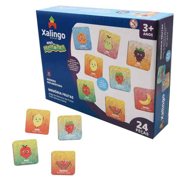 Juego de mesa, memoria, frutas 24 piezas de madera, XALINGO, en caja
