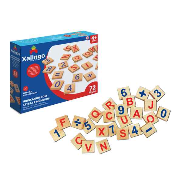 Juego de mesa, letras y números de madera x72, XALINGO, en caja