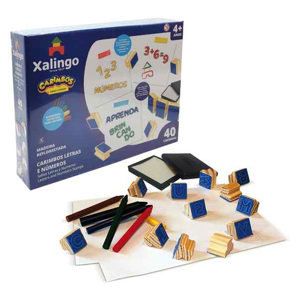 [JU5941] Sellos de letras y números x40, con crayolas XALINGO, en caja