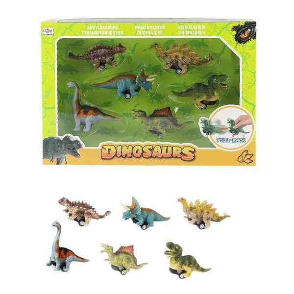 [JU6272] Dinosaurio de plástico, auto x6, en caja
