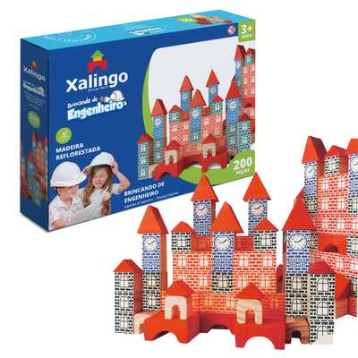 Bloques de madera, 200 piezas, XALINGO, en caja