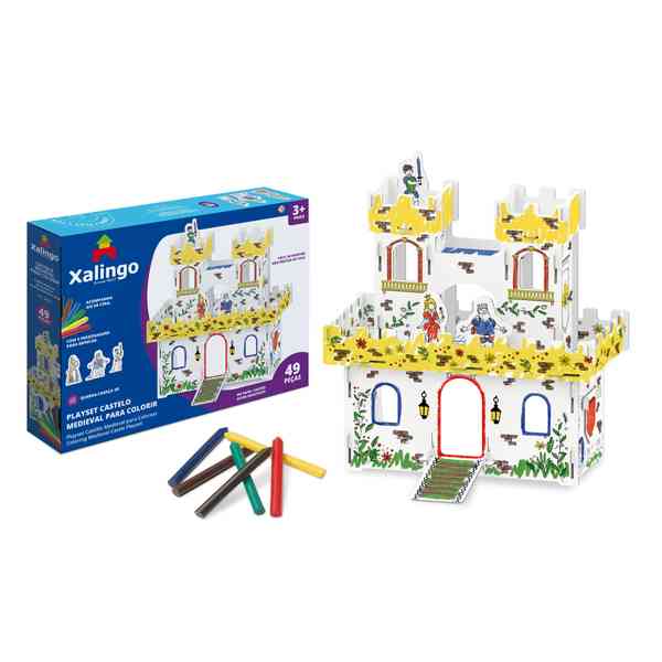 Puzzle 3D, cartón, castillo para pintar con crayolas, en caja XALINGO