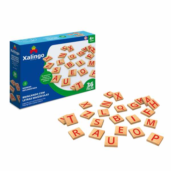 [JU6368] Juego de mesa, letras de madera mayúsculas x36, XALINGO, en caja