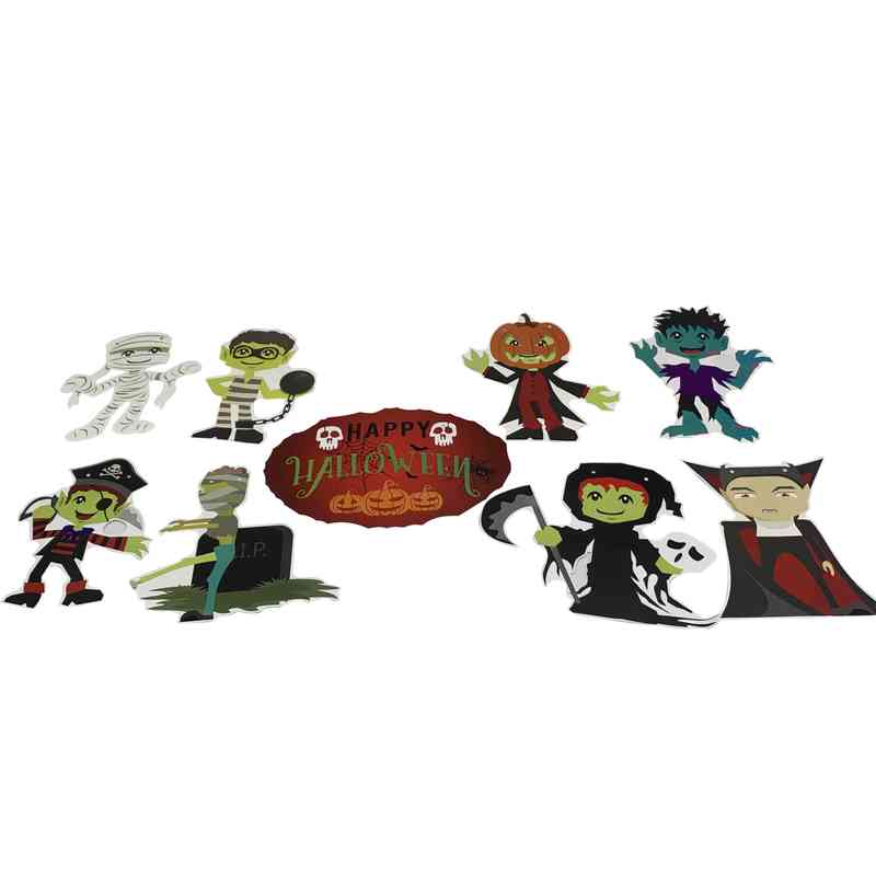 Guirnalda halloween de cartón monstruos x9, en bolsa