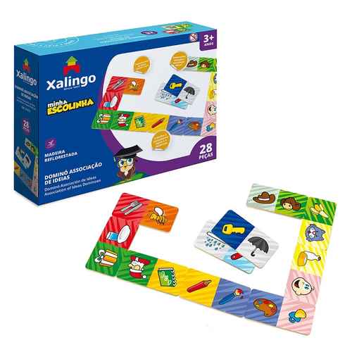 [JU6733] Juego de mesa, dominó asociación de ideas, 28 piezas de madera, XALINGO, en caja