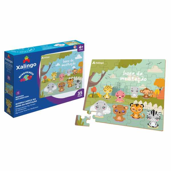 [JU6735] Puzzle de madera, 35 piezas, animales en meditación, XALINGO, en caja
