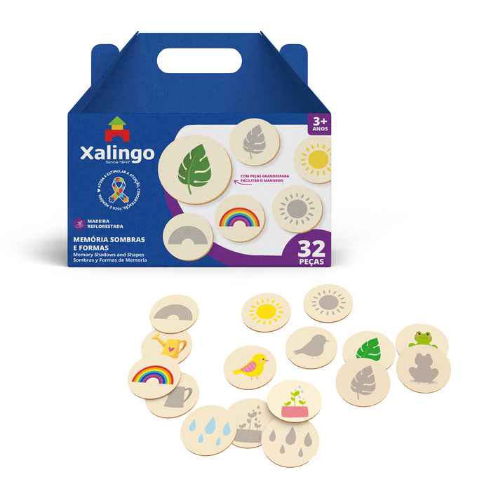 [JU6801] Juego de mesa, memoria, sombras y formas, 32 piezas de madera, XALINGO en caja