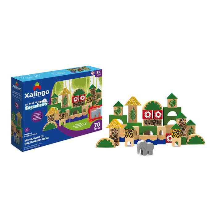 Bloques de madera, 70 piezas, selva, XALINGO en caja