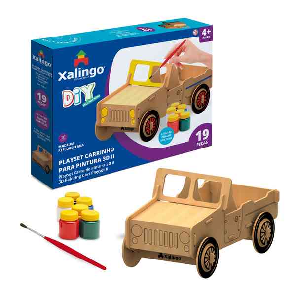 [JU6815] Puzzle 3D, madera, camioneta para pintar con témpera, XALINGO en caja