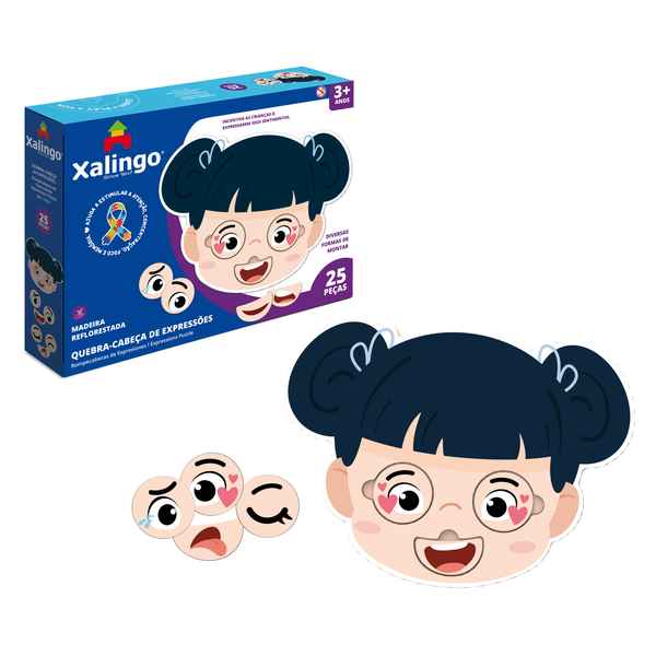 [JU6821] Puzzle de madera, expresa distintas emociones, en caja, XALINGO