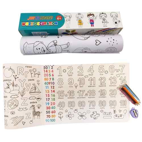 [JU7009] Rollo de papel con dibujos para colorear, 1.8m, con 6 lápices y sacapuntas varios diseños
