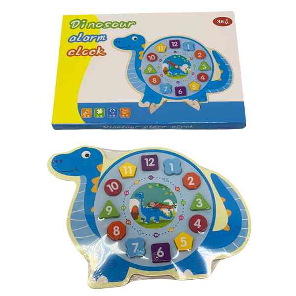 [JU7026] Encastre de madera, reloj dinosaurio, 12 piezas, en caja
