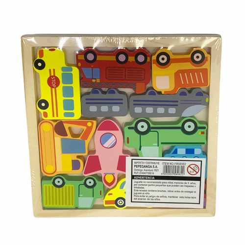 Puzzle de madera, encastre figuras 3D diseños surtidos, en bolsa