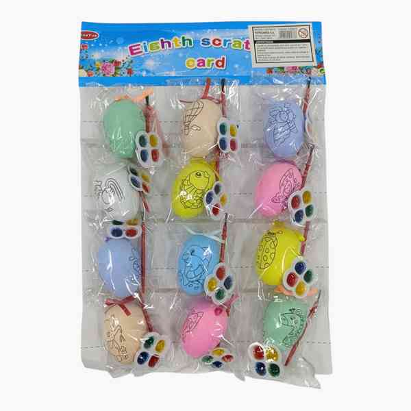 [JU7039] Huevo para pintar con 4 colores y pincel, PACK x12