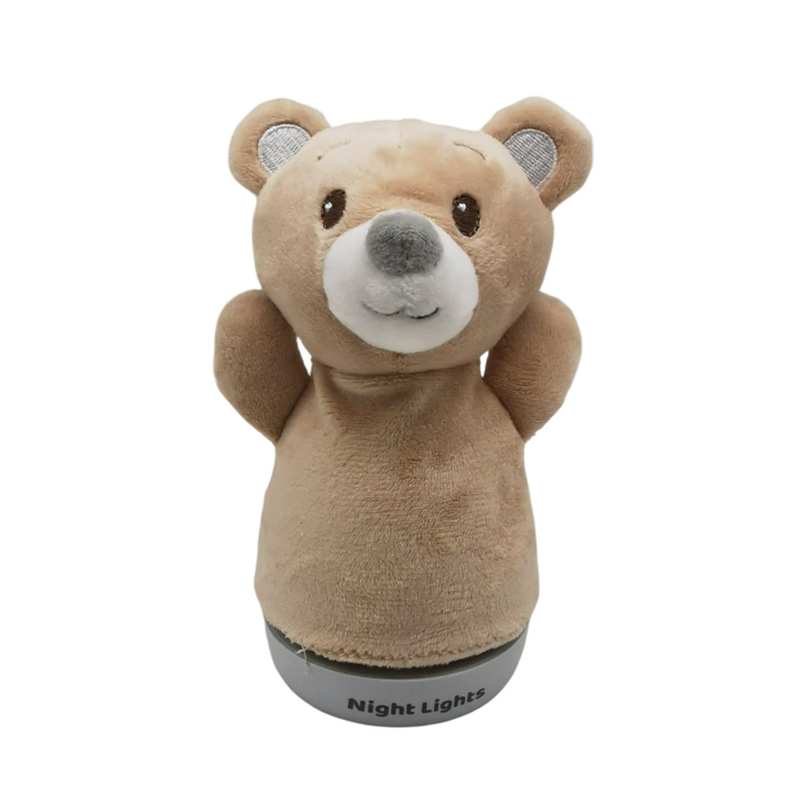 [JU7082] Dormidera peluche oso, veladora con luz cambia de color, 3AAA, en caja de PVC, sin sonido