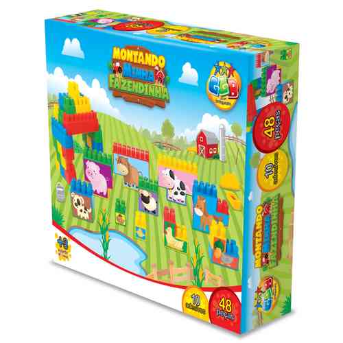 [JU7144] Bloques de plástico, 48 piezas, con adhesivos de animales de granja, en caja