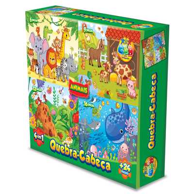 Puzzle de cartón, 43 piezas, 4 puzzles animales, en caja