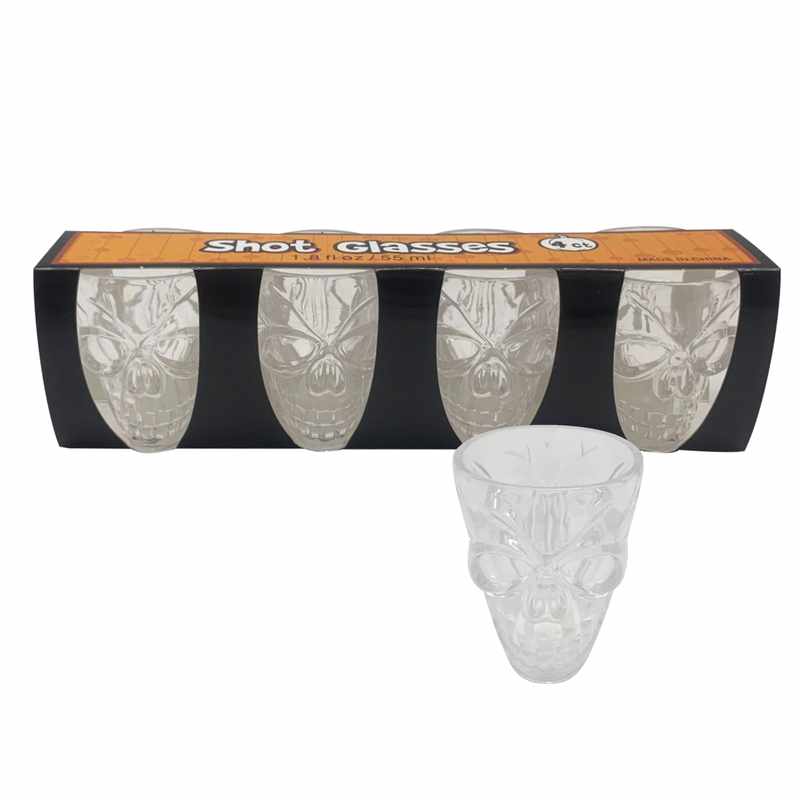 Vaso para shot x4 calaveras, en caja