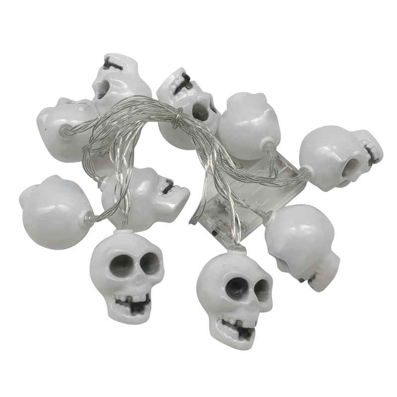 [JU7305] Guirnalda 10 luces LED calaveras 2AA, en bolsa