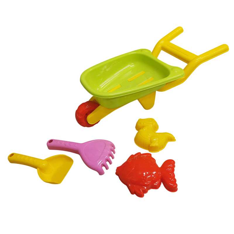 [JU7391] Juego de playa, carretilla de plástico, 5 piezas, en red