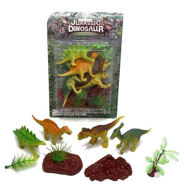 [JU7438] Dinosaurio de plástico, x4 con accesorios, en blister