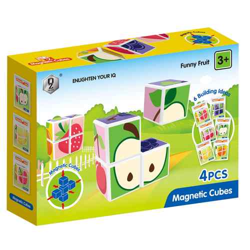 [JU7467] Puzzle magnético, 4 piezas, cubos frutas, en caja