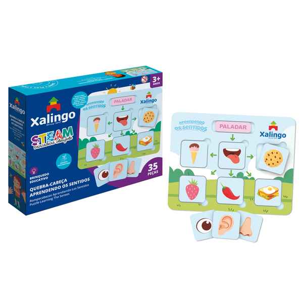 [JU7491] Juego de mesa, memoria, los sentidos 35 piezas de madera, XALINGO, en caja