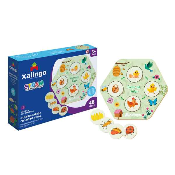 [JU7492] Juego de mesa, memoria, ciclo de vida, 48 piezas de madera, XALINGO, en caja