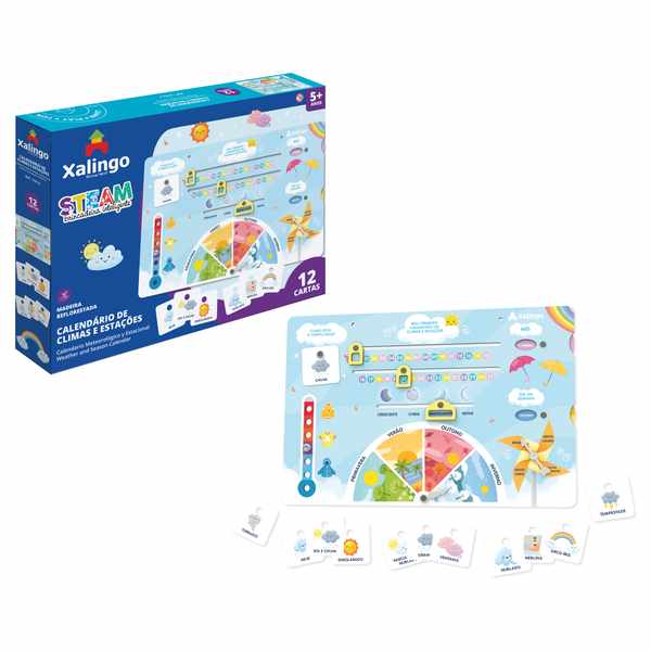 [JU7493] Juego de mesa, calendario clima y estaciones, piezas de madera, XALINGO, en caja