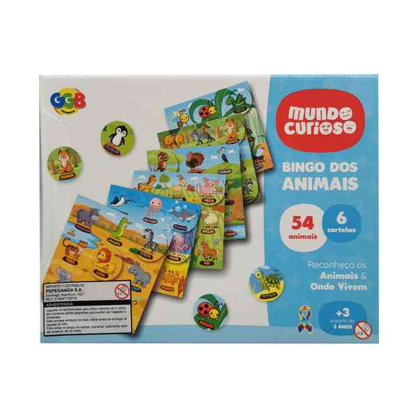 [JU7506] Juego de mesa, bingo, de animales, 6 cartones 54 piezas en caja