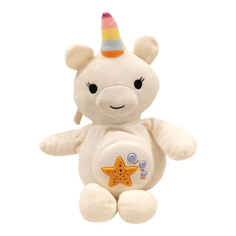 [JU7913] Dormidera peluche unicornio, con proyector de luz, 3AA, en caja