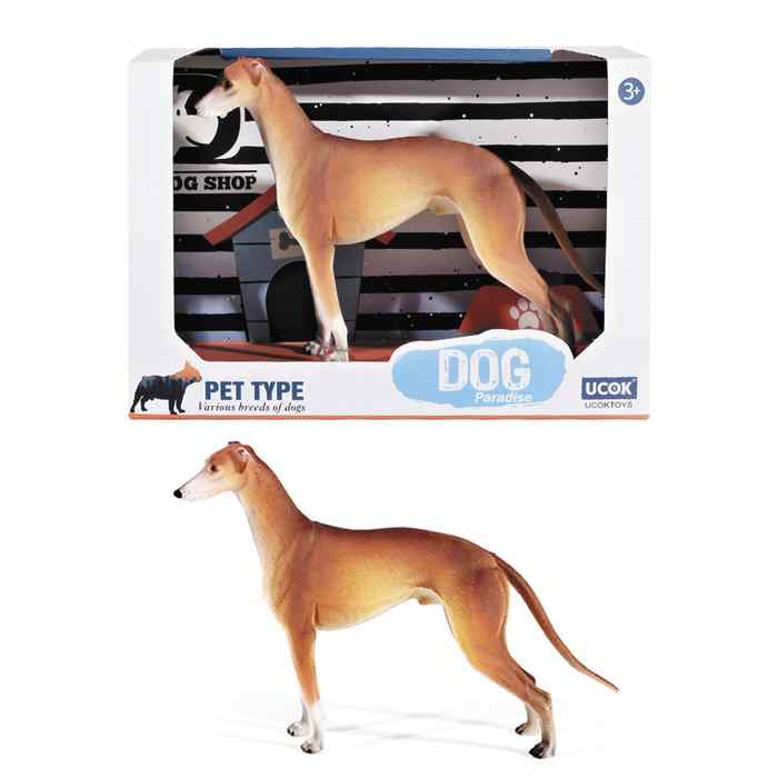 Animales de goma perro galgo, en caja