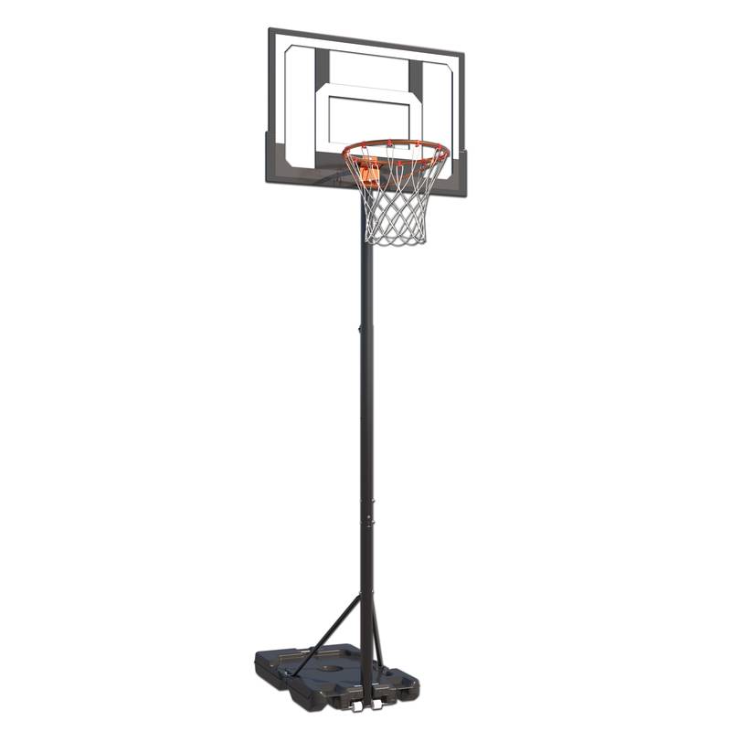Tablero de basket de pie, de acrílico, altura regulable, 108 a 210cm, aro metal 38cm, en caja