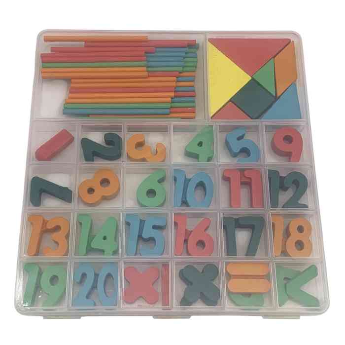 [JU8237] Didáctico de madera números, para hacer cuentas, 70 piezas, en estuche de plástico