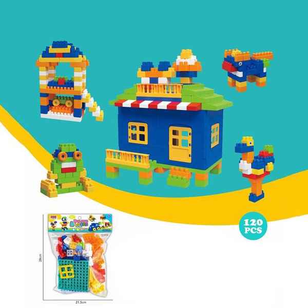 Bloques de plástico, 120 piezas medianas, con stickers, en bolsa