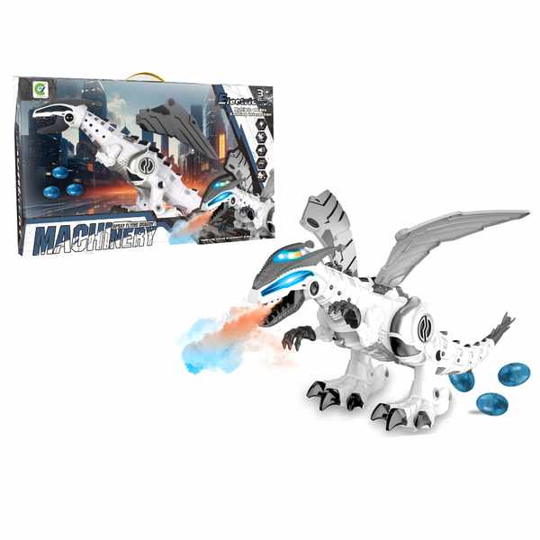 [JU8403] Dinosaurio dragón de plástico, lanza humo, con luz, sonido y movimiento, 3AA, en caja