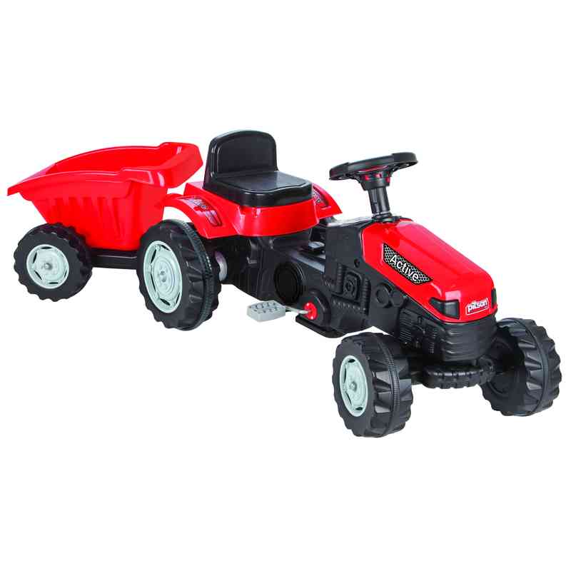 [JU8411RJ] Bugui tractor con zorra a pedal, de plástico, en caja, ROJO