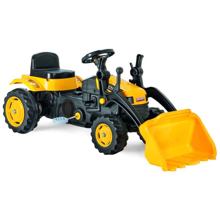 [JU8412] Bugui tractor con pala excavadora a pedal, de plástico, en caja, AMARILLO