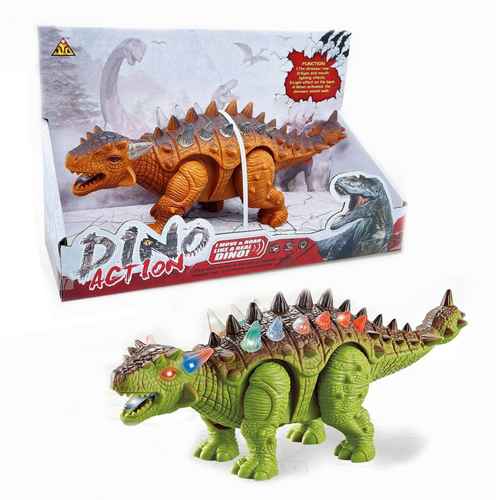 [JU8416] Dinosaurio stegosaurio con luz, sonido y movimiento, 3AA, en caja, 2 colores