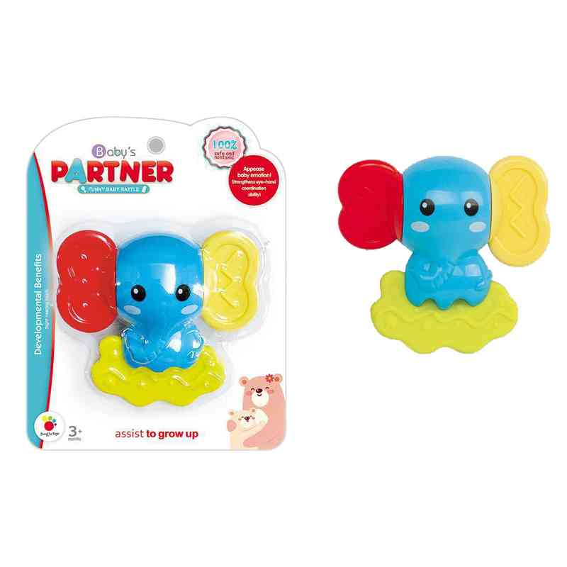 [JU8435] Mordillo de silicona y plástico, elefante, en blister