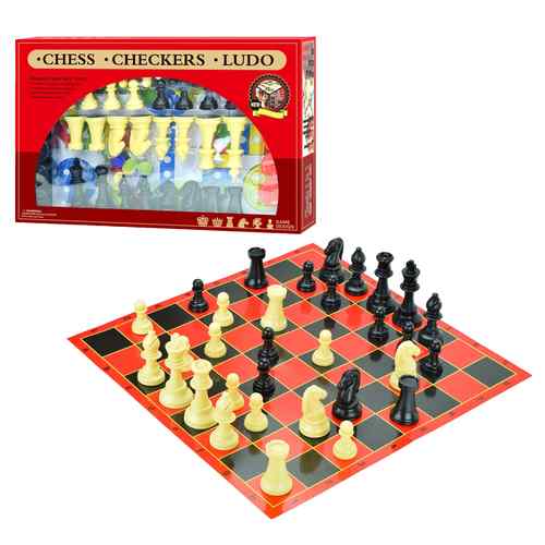 Juego de mesa, ajedrez, ludo y damas, 3 en 1, en caja