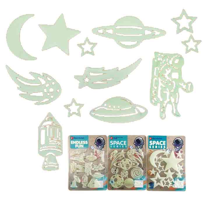Formas fluorescentes con pegamento, 12 piezas, varios diseños, en bolsa