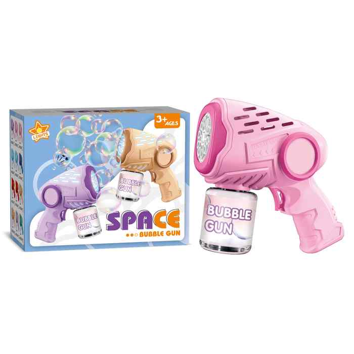 [JU8492] Pompero burbujero pistola con luz, 4AA, en caja varios colores