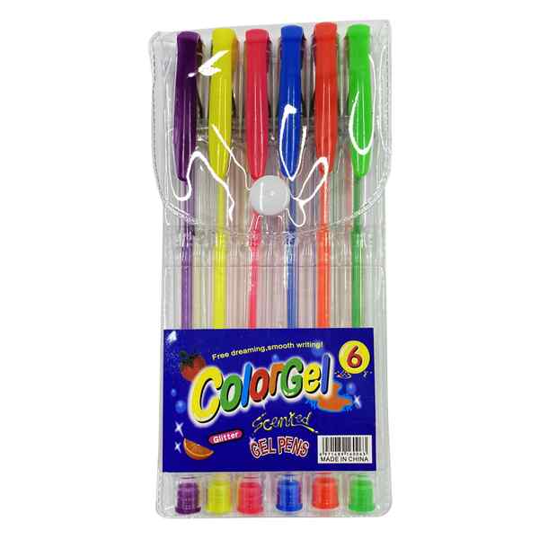 [E1865] Lapicera de gel x6 colores flúo, en estuche de PVC, PACK x12