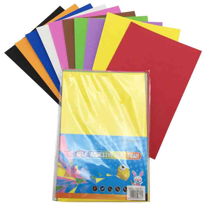 [E1977] Hojas A4, goma EVA con pegamento, x10 colores