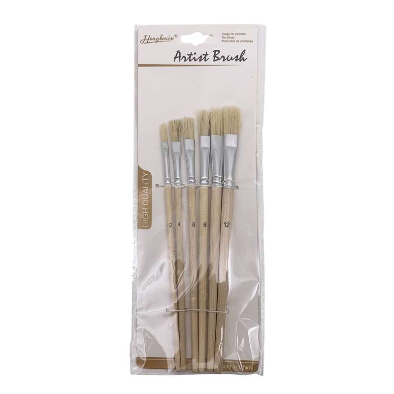 Pincel de madera y cerdas naturales x6, en bolsa