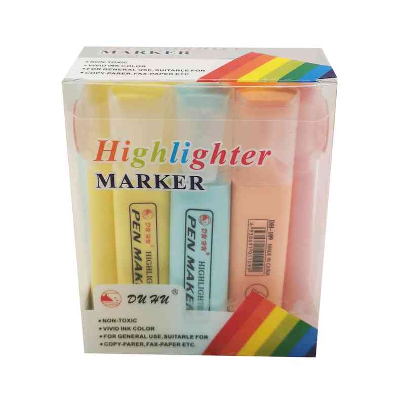 [E2401] Marcador resaltador flúo x12, punta biselada, colores pasteles, en estuche PVC