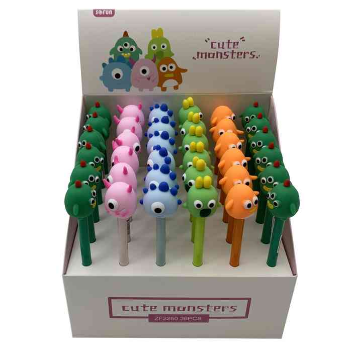 Lapicera de gel negro monstruos, CAJAx36
