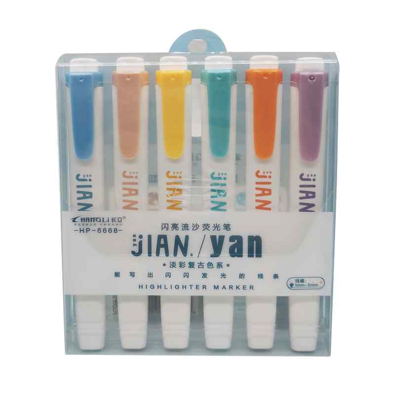 [E2694] Marcador resaltador flúo x6, metalizados, en estuche de PVC